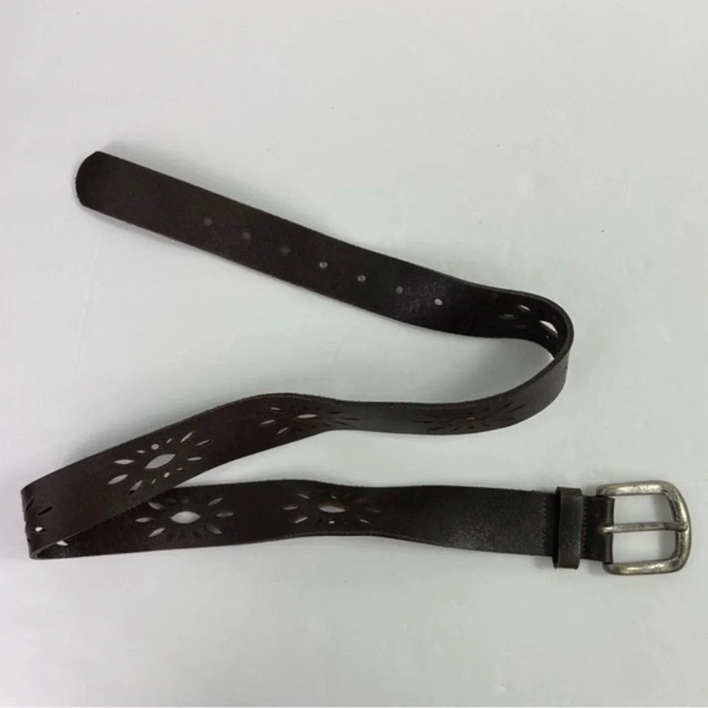 Dark Brown Leather Belt Perforated‎ Starburst